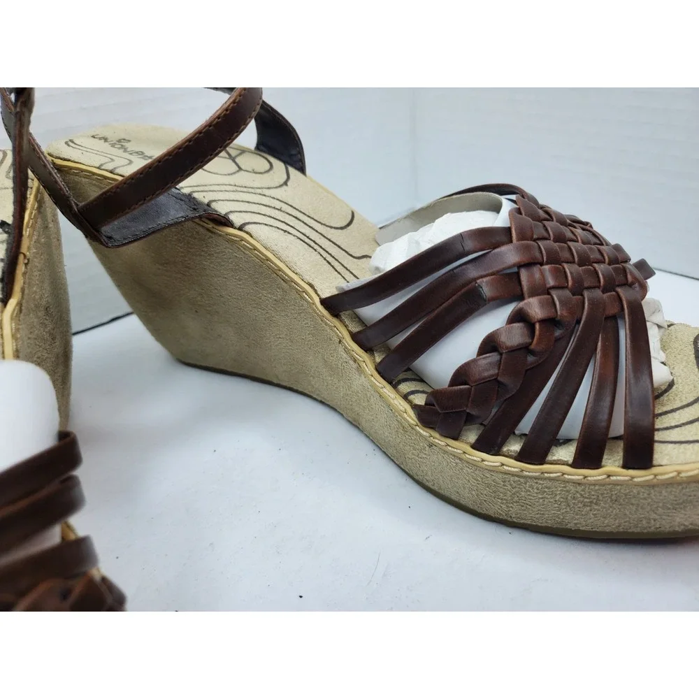 Union Bay Sandals Women 8.5 Brown Strappy Casual Wedge Heels Fast Shipping